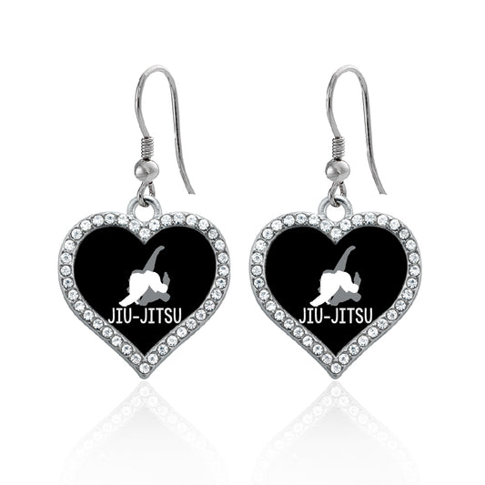 Silver Aikido Open Heart Charm Dangle Earrings