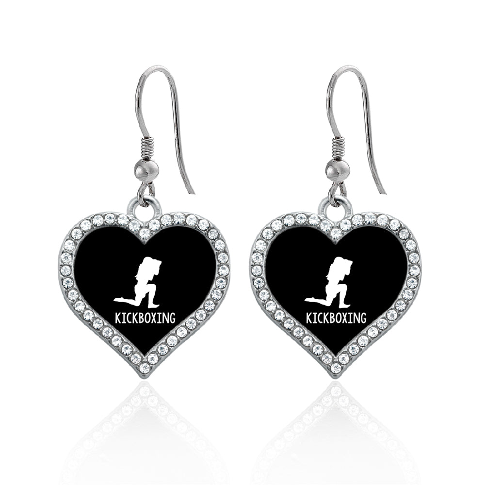 Silver Kickboxing Open Heart Charm Dangle Earrings