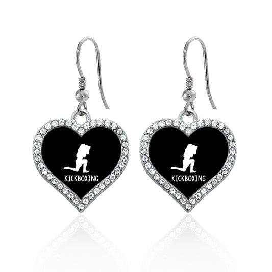 Silver Kickboxing Open Heart Charm Dangle Earrings