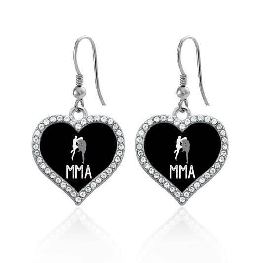 Silver MMA Open Heart Charm Dangle Earrings