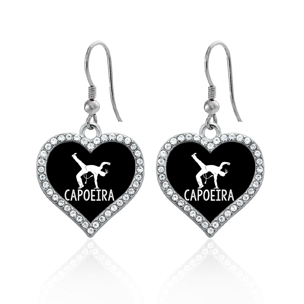 Silver Capoeira Open Heart Charm Dangle Earrings