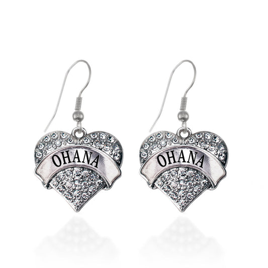 Silver Ohana (Hawaiian) Pave Heart Charm Dangle Earrings