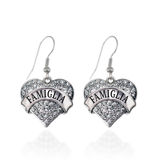 Silver Famiglia (Italian) Pave Heart Charm Dangle Earrings