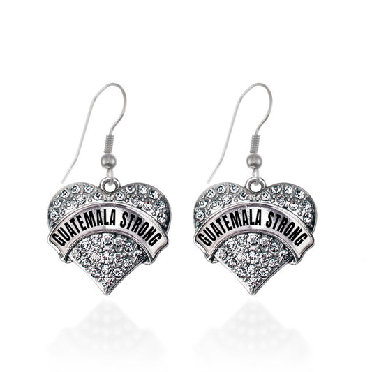 Silver Guatemala Strong Pave Heart Charm Dangle Earrings