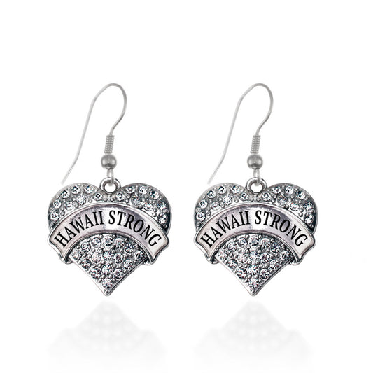 Silver Hawaii Strong Pave Heart Charm Dangle Earrings