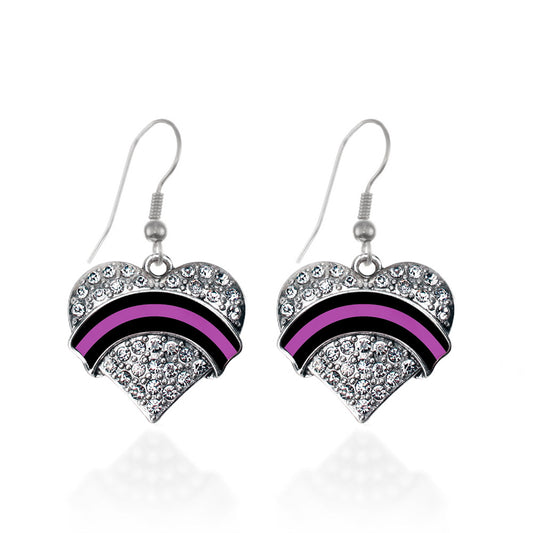 Silver Political Office Injury Support Pave Heart Charm Dangle Earrings