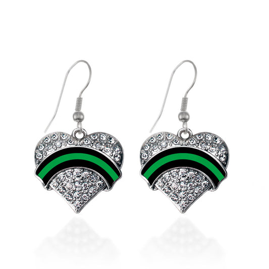 Silver Federal Agent Support Pave Heart Charm Dangle Earrings