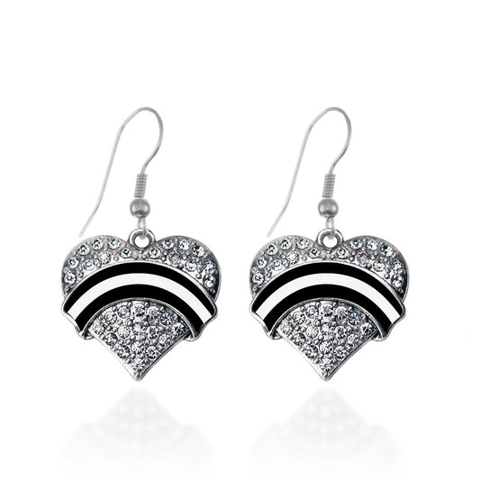 Silver EMS Support Pave Heart Charm Dangle Earrings