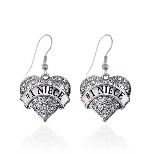 Silver #1 Niece Pave Heart Charm Dangle Earrings