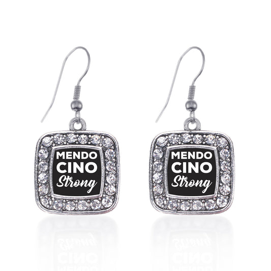 Silver Mendocino Strong Square Charm Dangle Earrings