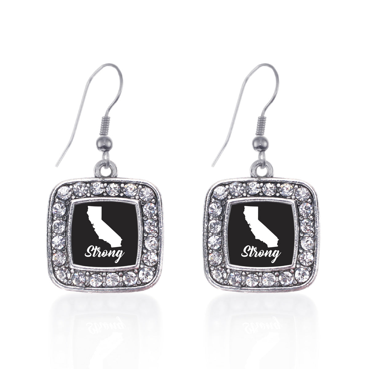 Silver California Strong Square Charm Dangle Earrings
