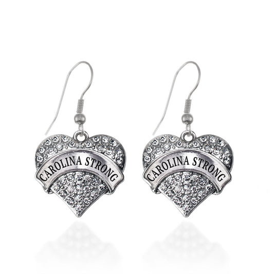 Silver Carolina Strong Pave Heart Charm Dangle Earrings