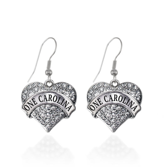 Silver One Carolina - Carolina Strong Support Pave Heart Charm Dangle Earrings