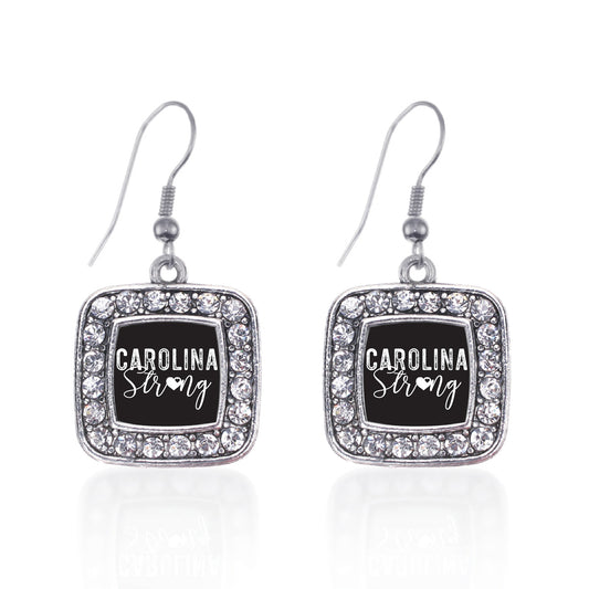 Silver Carolina Strong Square Charm Dangle Earrings