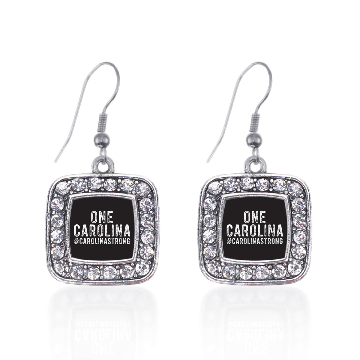 Silver One Carolina - #CarolinaStrong Square Charm Dangle Earrings
