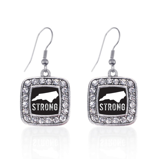 Silver North Carolina Strong Square Charm Dangle Earrings