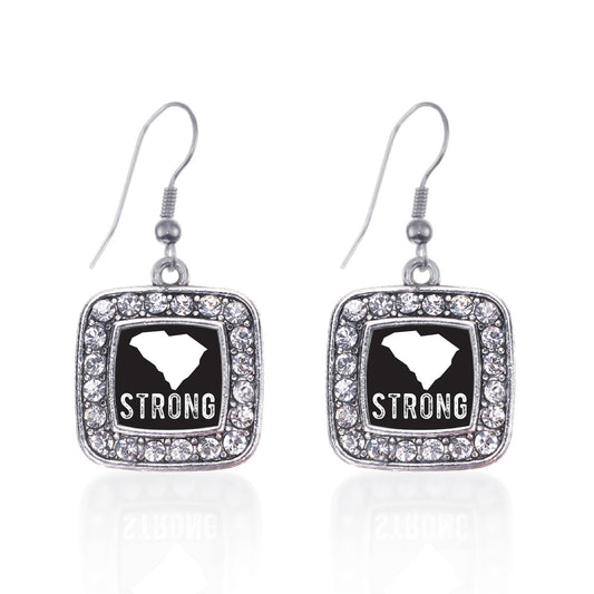 Silver South Carolina Strong Square Charm Dangle Earrings