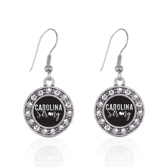Silver Carolina Strong Circle Charm Dangle Earrings