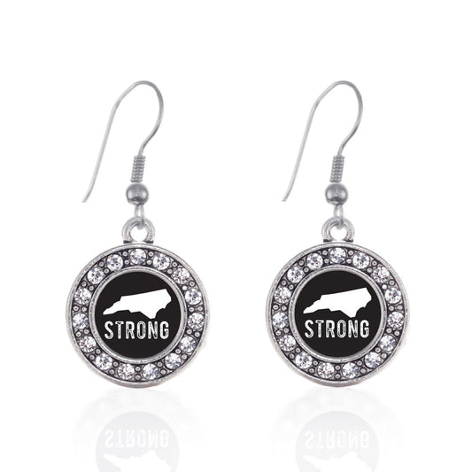Silver North Carolina Strong Circle Charm Dangle Earrings
