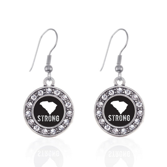 Silver South Carolina Strong Circle Charm Dangle Earrings