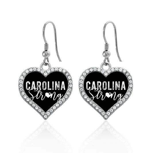 Silver Carolina Strong Open Heart Charm Dangle Earrings