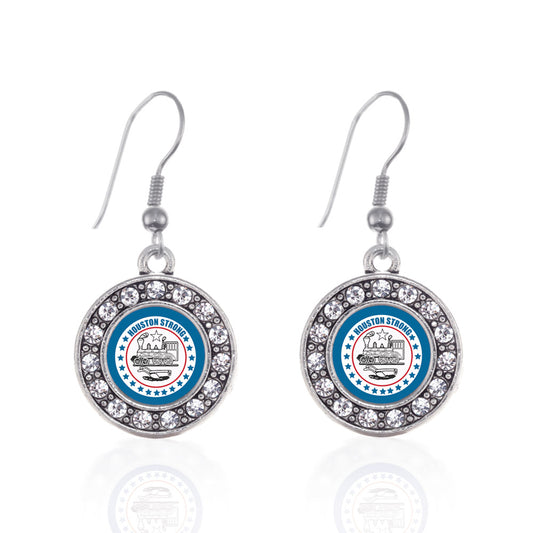 Silver Houston Strong Circle Charm Dangle Earrings