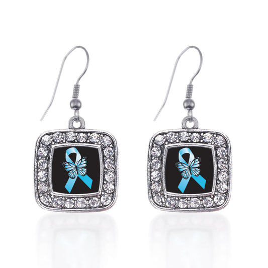 Silver Addiction Recovery Square Charm Dangle Earrings