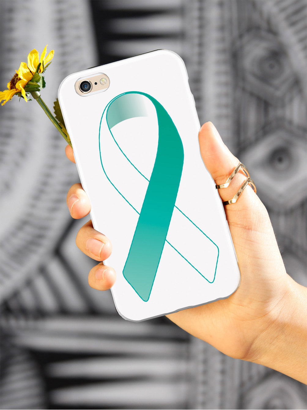 Teal & White Awareness Ribbon Case
