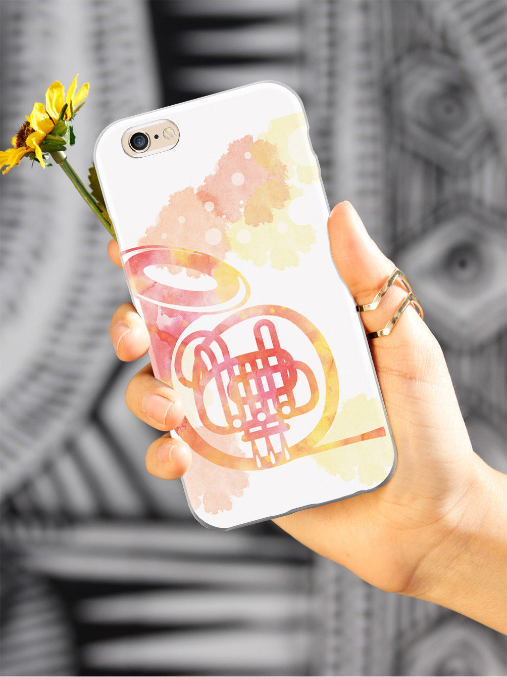 French Horn Silhouette - Watercolor Case