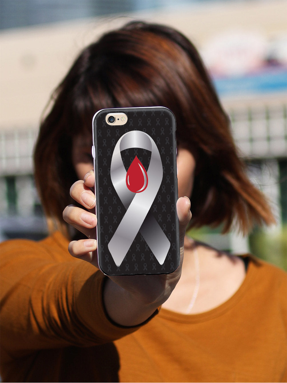 Grey with Blood Drop Awareness Ribbon - Black Case