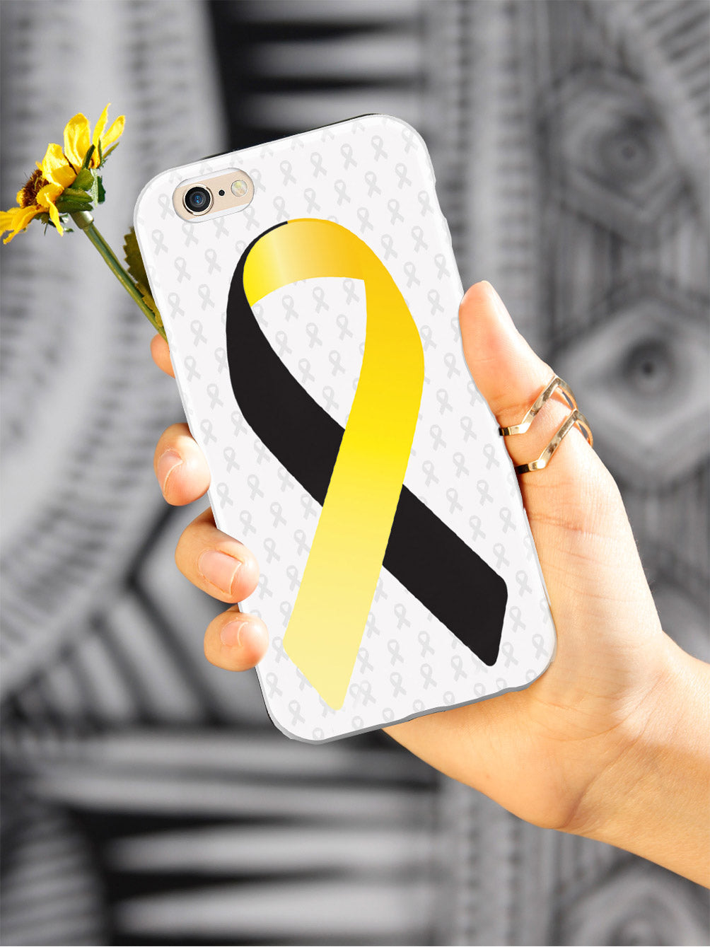 Yellow and Black Awareness Ribbon - White Case