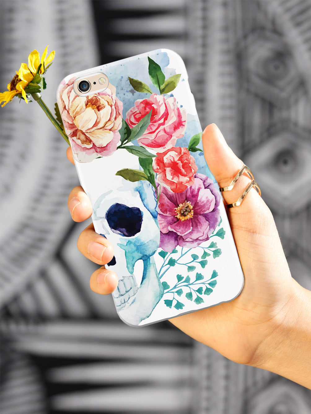 Watercolor Skull and Flowers Case