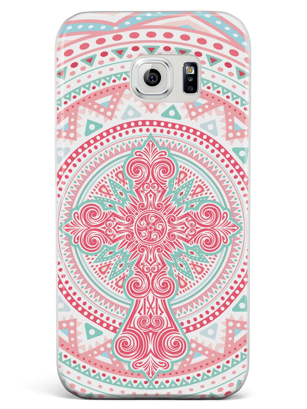 Ornate Cross - Coral and Mint Case