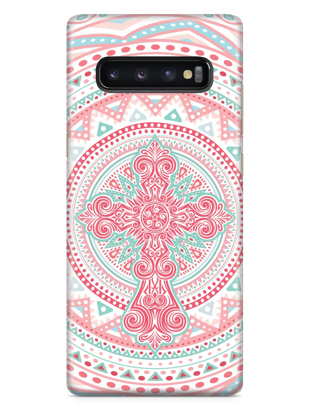 Ornate Cross - Coral and Mint Case