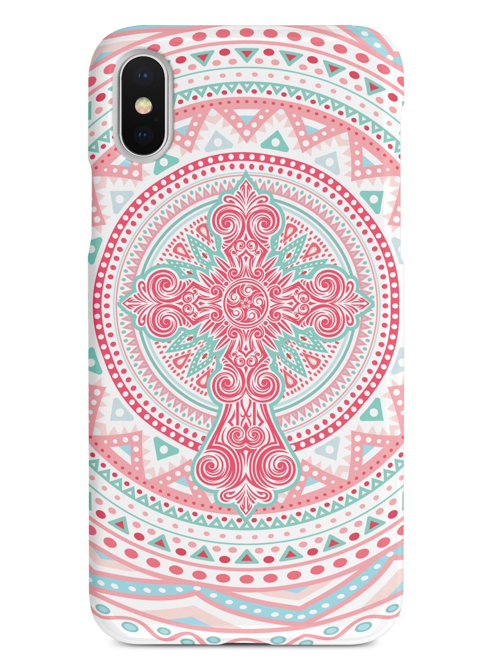 Ornate Cross - Coral and Mint Case