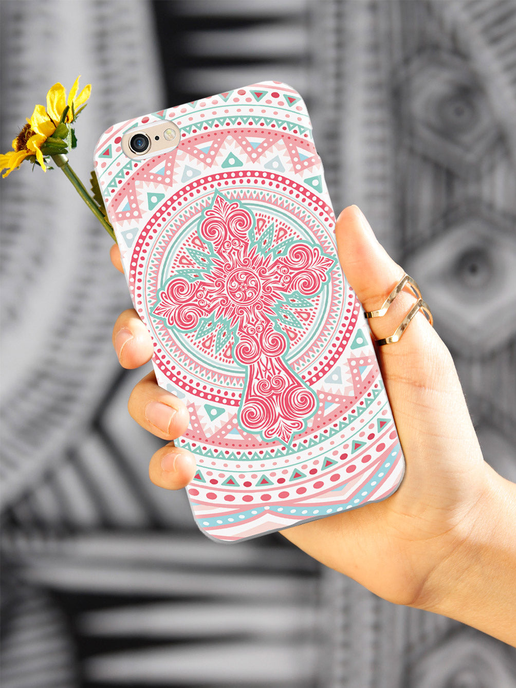 Ornate Cross - Coral and Mint Case