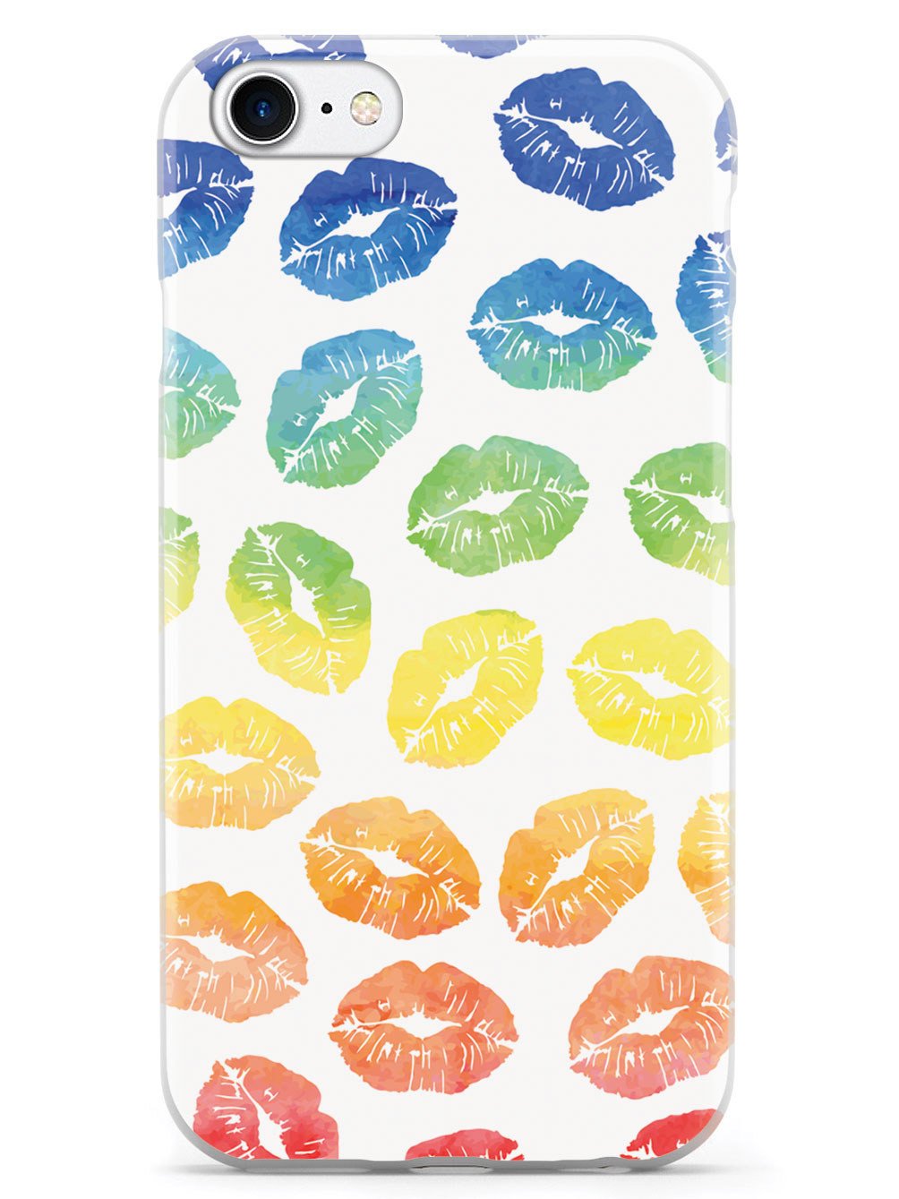 Lip Print Pattern - Watercolor Rainbow - White Case