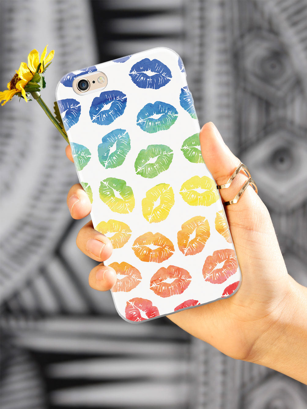 Lip Print Pattern - Watercolor Rainbow - White Case