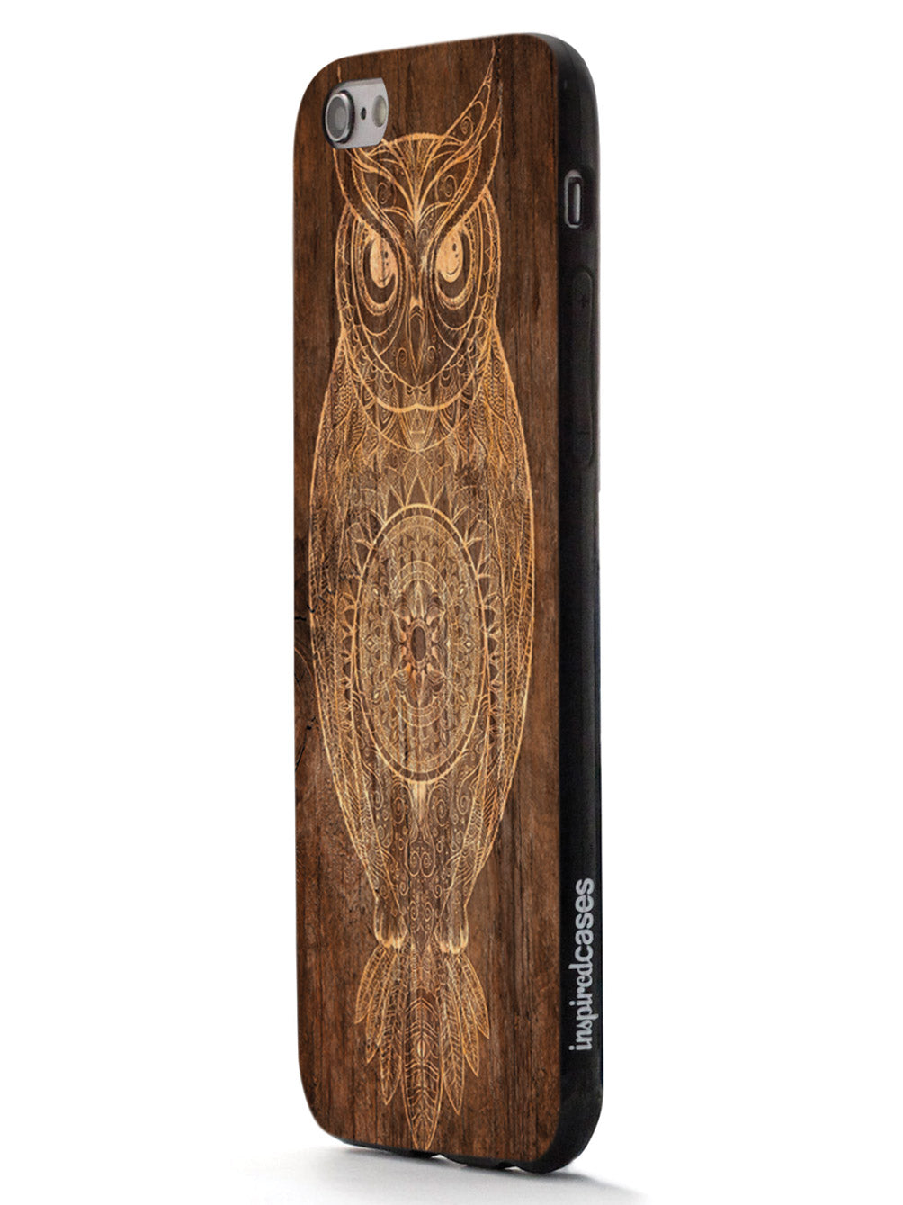 Faux Wooden Mandala Owl - Black Case