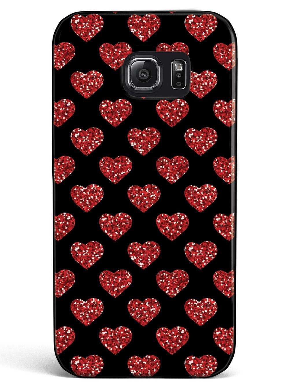 Red Glitter Heart Pattern - Black Case