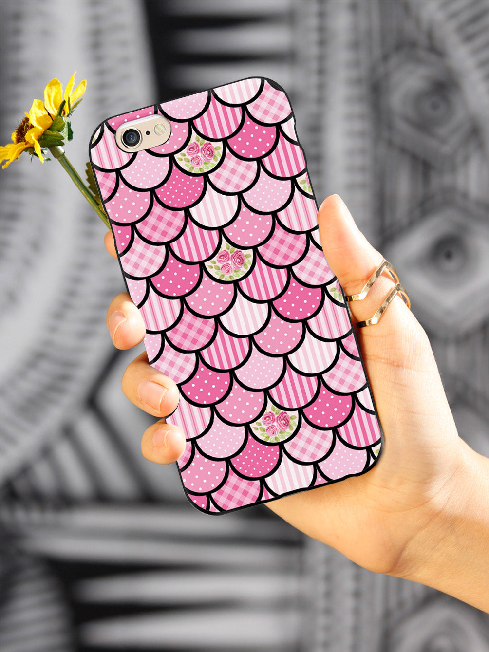 Mermaid Scales - Pink Patchwork - Black Case