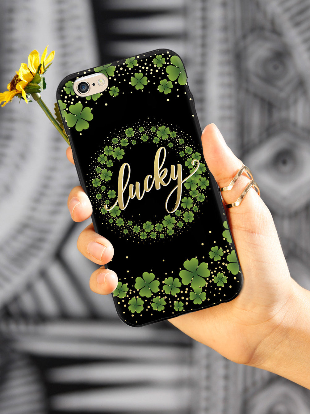 Lucky - Green and Gold Shamrocks - Black Case