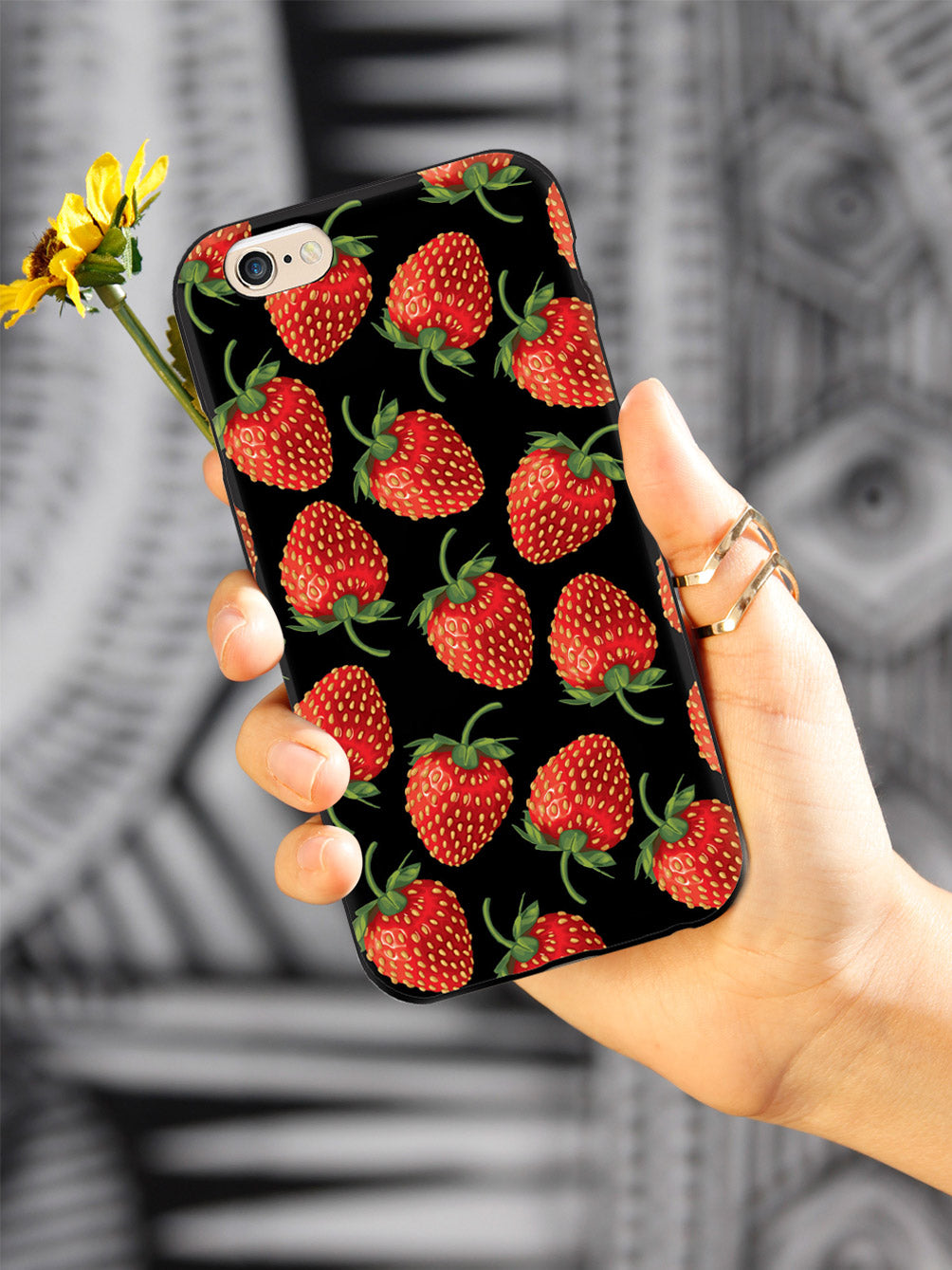 Strawberry Pattern - Black Case