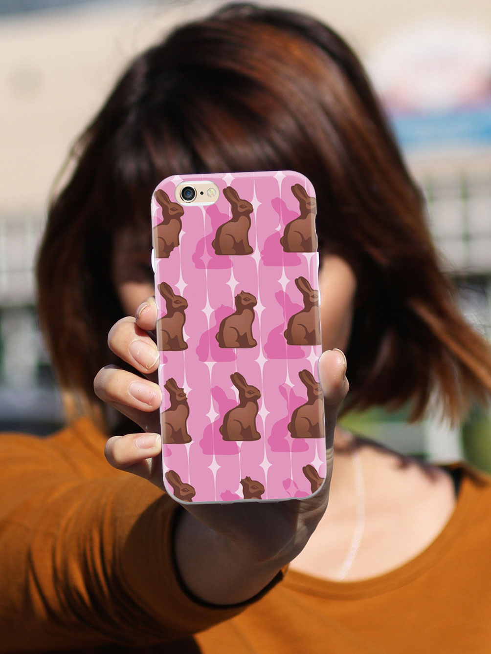 Pink Chocolate Bunny - White Case