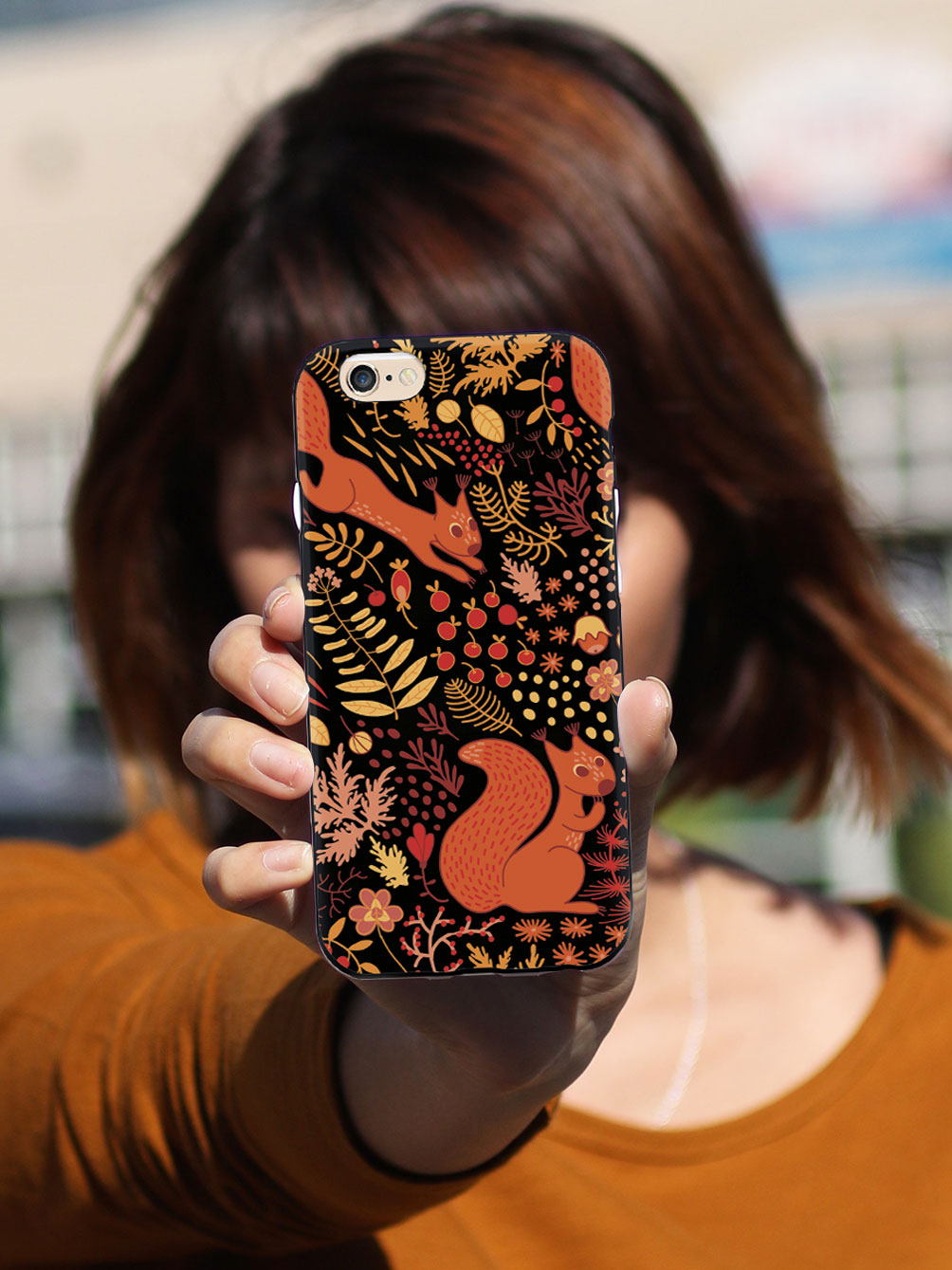 Squirrel Fall Pattern - Black Case