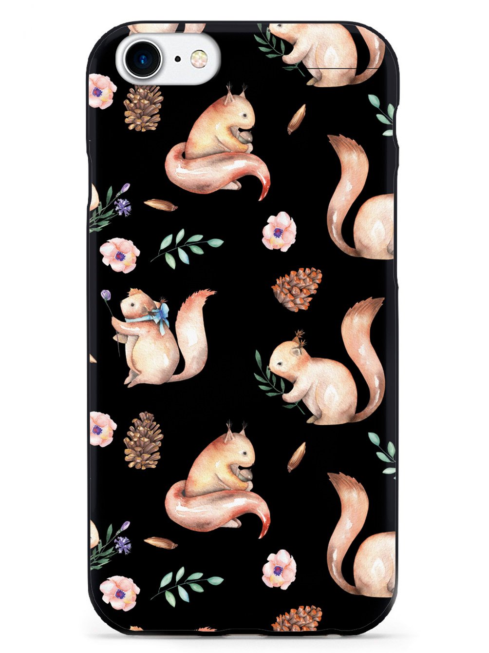 Squirrel Watercolor Pattern - Black Case