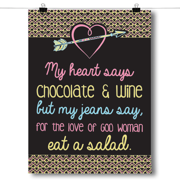 My Heart Says Chocolate and Wine Poster