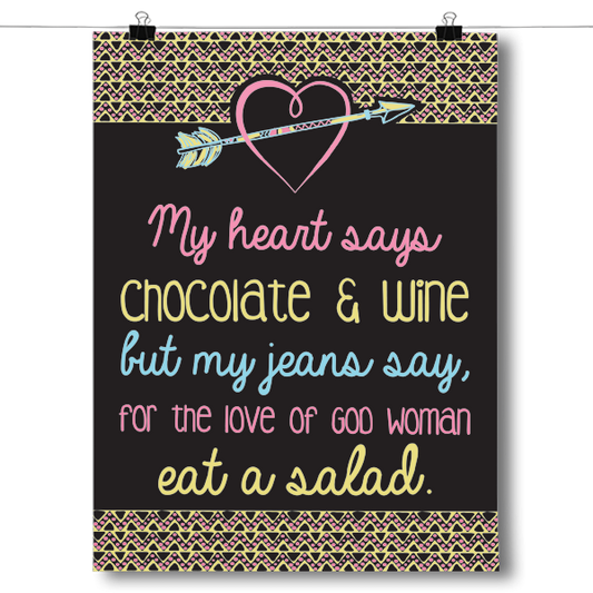 My Heart Says Chocolate and Wine Poster