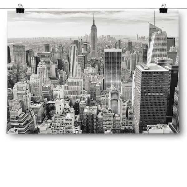Black & White Birds Eye View New York City Skyline Poster – Inspired Silver