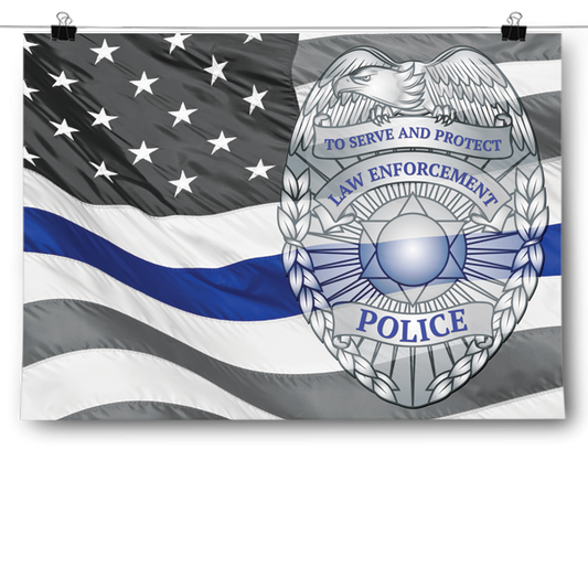 Police Badge - American Flag Backdrop Poster